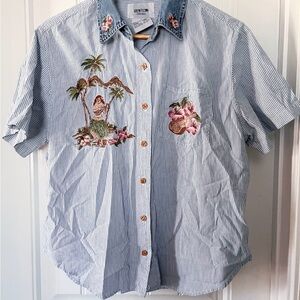 SOLUTIONS Original Striped Shirt - Light Blue & White size large